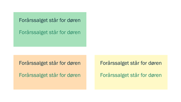 Oversigt over Nyboligs farvekombinationer for overskrifter med sekundære farver